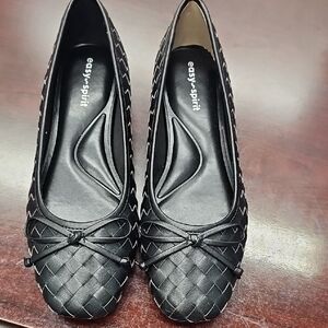 Easy Spirit Black Woven Ballet Flats with Bow Accent